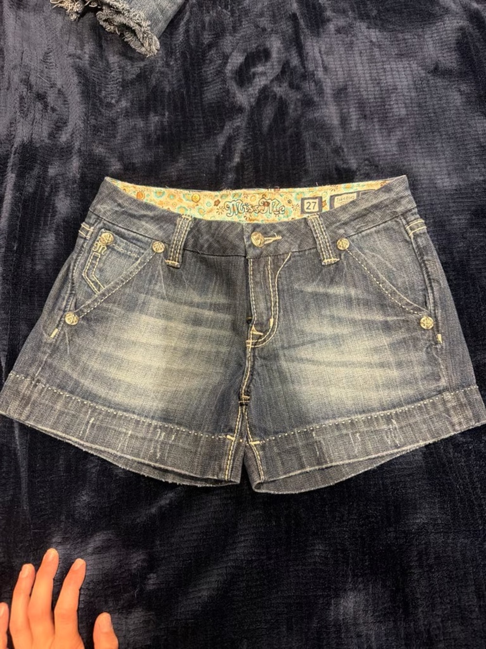 Miss Me Faded Dark Blue Denim Jean Shorts